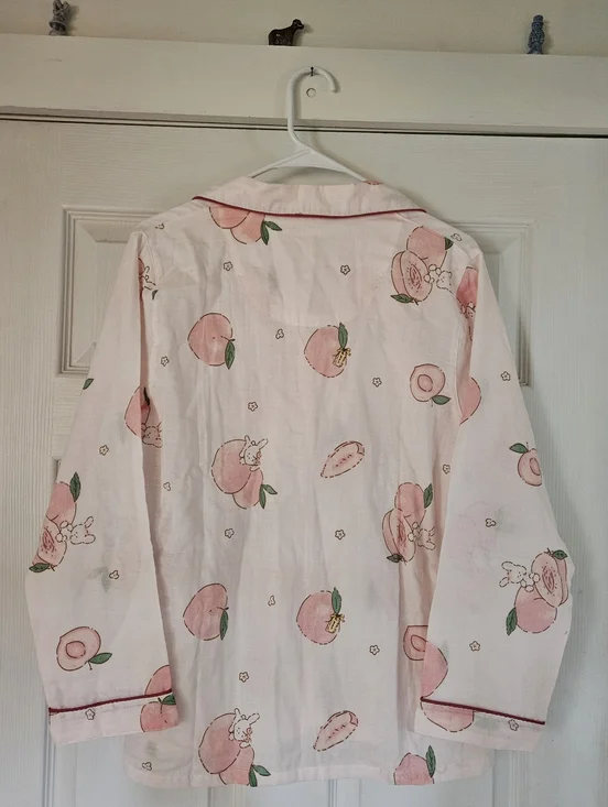 Girls Pink Peach Print Pajama Set - Long Sleeve Top & Pants. - Picture 7 of 9